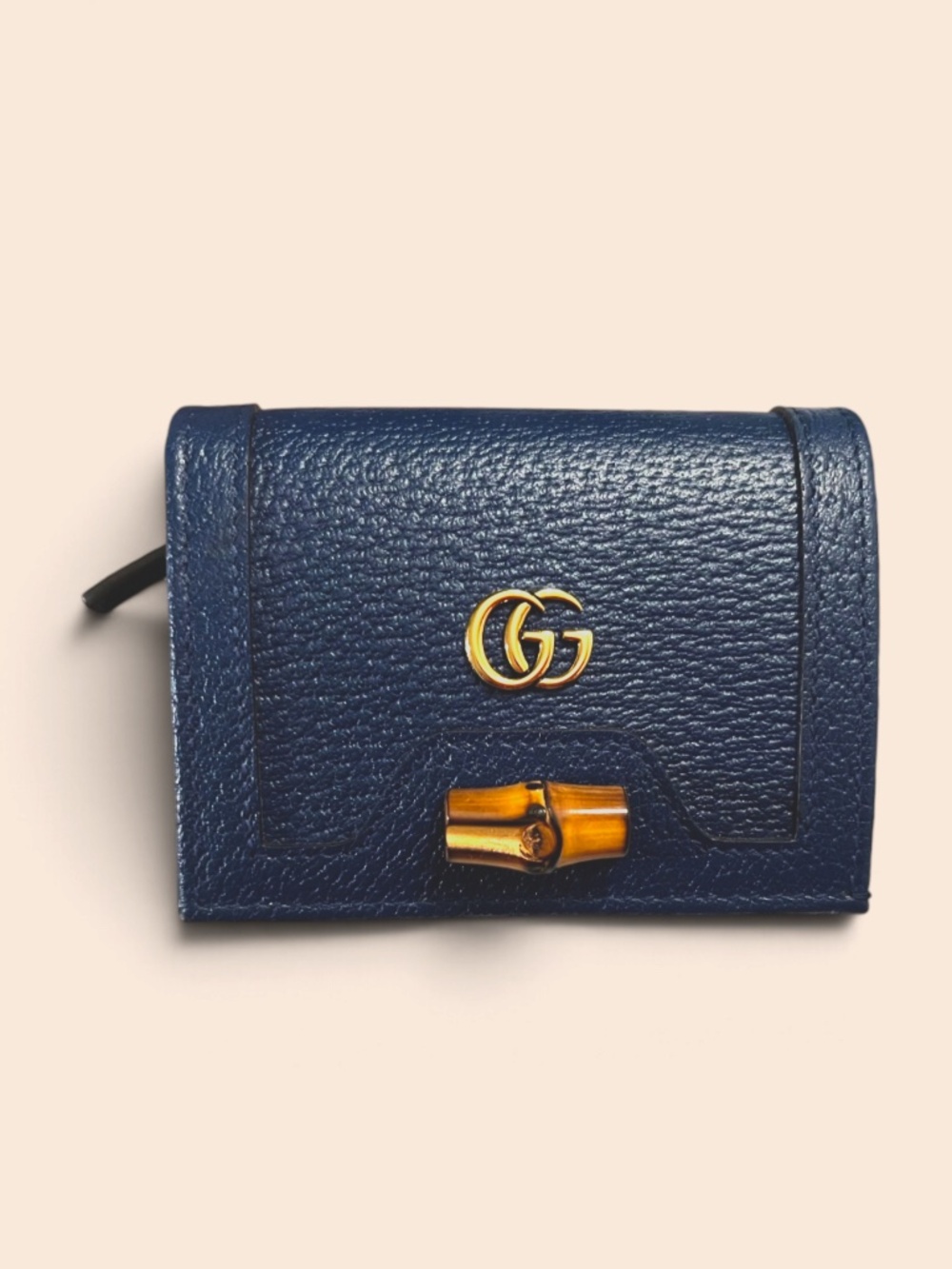 Gucci Diana Card Case Wallet Blue Leather Bamboo-Hard-to-Find Color NEW Full Set